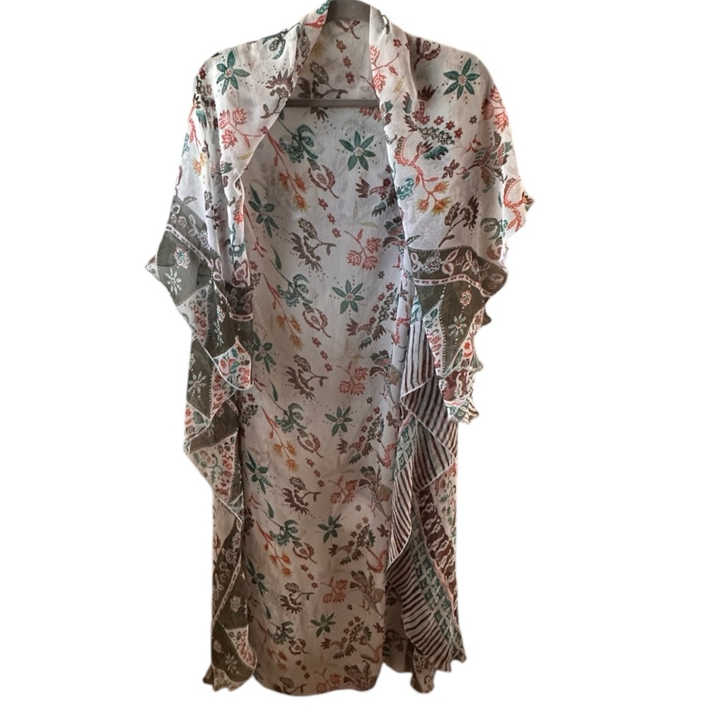 Women’s Rayon Open Front Boho Lagenlook Tribal Floral Cape Sz M/L